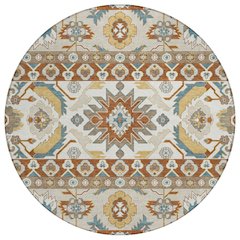 Machine Washable Indoor/Outdoor Chantille ACN2583 Orange 8' x 8' Round Rug