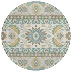 Machine Washable Indoor/Outdoor Chantille ACN2583 Teal 8' x 8' Round Rug