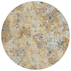 Machine Washable Indoor/Outdoor Chantille ACN2584 Gold 8' x 8' Round Rug