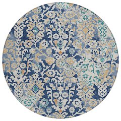 Machine Washable Indoor/Outdoor Chantille ACN2584 Blue 8' x 8' Round Rug