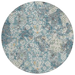 Machine Washable Indoor/Outdoor Chantille ACN2584 Teal 8' x 8' Round Rug