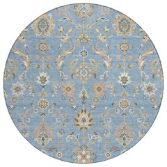 Machine Washable Indoor/Outdoor Chantille ACN2585 Blue 8' x 8' Round Rug