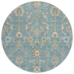 Machine Washable Indoor/Outdoor Chantille ACN2585 Teal 8' x 8' Round Rug