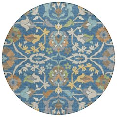Machine Washable Indoor/Outdoor Chantille ACN2587 Blue 8' x 8' Round Rug