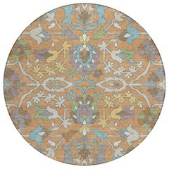 Machine Washable Indoor/Outdoor Chantille ACN2587 Orange 8' x 8' Round Rug