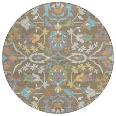 Machine Washable Indoor/Outdoor Chantille ACN2587 Brown 8' x 8' Round Rug