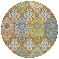 Machine Washable Indoor/Outdoor Chantille ACN2588 Orange 8' x 8' Round Rug