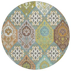 Machine Washable Indoor/Outdoor Chantille ACN2588 Teal 8' x 8' Round Rug