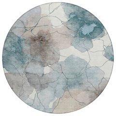 Machine Washable Indoor/Outdoor Chantille ACN2589 Teal 8' x 8' Round Rug