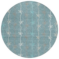 Machine Washable Indoor/Outdoor Chantille ACN2593 Teal 8' x 8' Round Rug