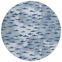 Machine Washable Indoor/Outdoor Chantille ACN2594 Blue 8' x 8' Round Rug