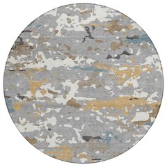 Machine Washable Indoor/Outdoor Chantille ACN2595 Gray 8' x 8' Round Rug