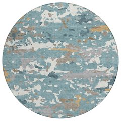 Machine Washable Indoor/Outdoor Chantille ACN2595 Teal 8' x 8' Round Rug