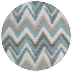 Machine Washable Indoor/Outdoor Chantille ACN2596 Teal 8' x 8' Round Rug