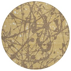 Machine Washable Indoor/Outdoor Chantille ACN2597 Gold 8' x 8' Round Rug
