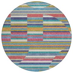 Machine Washable Indoor/Outdoor Chantille ACN2600 Teal 8' x 8' Round Rug