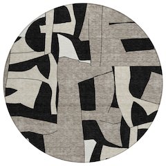 Machine Washable Indoor/Outdoor Chantille ACN2605 Black 8' x 8' Round Rug