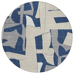 Machine Washable Indoor/Outdoor Chantille ACN2605 Blue 8' x 8' Round Rug