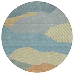 Machine Washable Indoor/Outdoor Chantille ACN2608 Teal 8' x 8' Round Rug