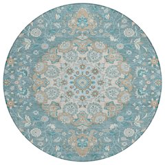 Machine Washable Indoor/Outdoor Chantille ACN2611 Teal 8' x 8' Round Rug