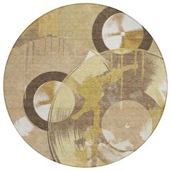 Machine Washable Indoor/Outdoor Chantille ACN2612 Gold 8' x 8' Round Rug
