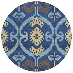 Machine Washable Indoor/Outdoor Chantille ACN2614 Blue 8' x 8' Round Rug