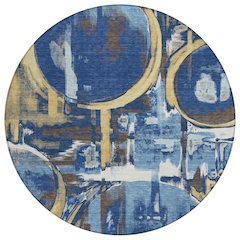 Machine Washable Indoor/Outdoor Chantille ACN2615 Blue 8' x 8' Round Rug