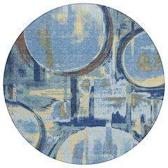 Machine Washable Indoor/Outdoor Chantille ACN2615 Teal 8' x 8' Round Rug
