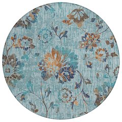 Machine Washable Indoor/Outdoor Chantille ACN2616 Teal 8' x 8' Round Rug