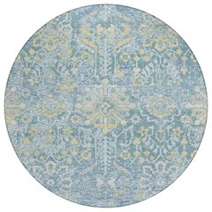 Machine Washable Indoor/Outdoor Chantille ACN2617 Teal 8' x 8' Round Rug