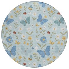 Machine Washable Indoor/Outdoor Chantille ACN2618 Blue 8' x 8' Round Rug