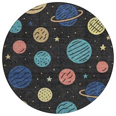 Machine Washable Indoor/Outdoor Chantille ACN2619 Black 8' x 8' Round Rug