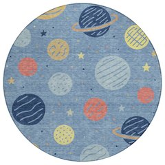 Machine Washable Indoor/Outdoor Chantille ACN2619 Blue 8' x 8' Round Rug