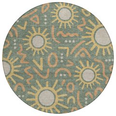 Machine Washable Indoor/Outdoor Chantille ACN2620 Green 8' x 8' Round Rug