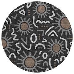 Machine Washable Indoor/Outdoor Chantille ACN2620 Black 8' x 8' Round Rug