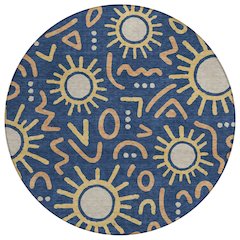 Machine Washable Indoor/Outdoor Chantille ACN2620 Blue 8' x 8' Round Rug