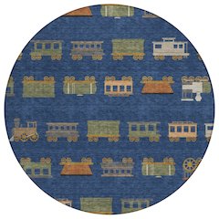 Machine Washable Indoor/Outdoor Chantille ACN2621 Blue 8' x 8' Round Rug
