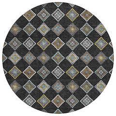 Machine Washable Indoor/Outdoor Chantille ACN2624 Black 8' x 8' Round Rug