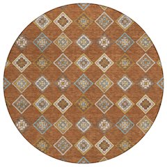 Machine Washable Indoor/Outdoor Chantille ACN2624 Orange 8' x 8' Round Rug