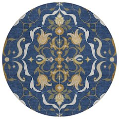 Machine Washable Indoor/Outdoor Chantille ACN2625 Blue 8' x 8' Round Rug