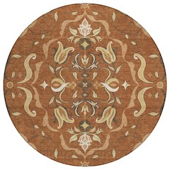 Machine Washable Indoor/Outdoor Chantille ACN2625 Orange 8' x 8' Round Rug