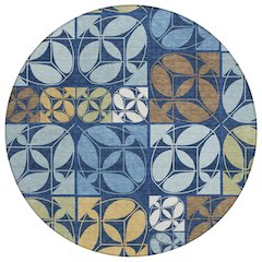 Machine Washable Indoor/Outdoor Chantille ACN2626 Blue 8' x 8' Round Rug