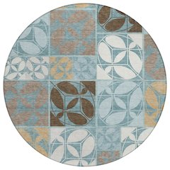 Machine Washable Indoor/Outdoor Chantille ACN2626 Teal 8' x 8' Round Rug