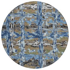 Machine Washable Indoor/Outdoor Chantille ACN2627 Blue 8' x 8' Round Rug