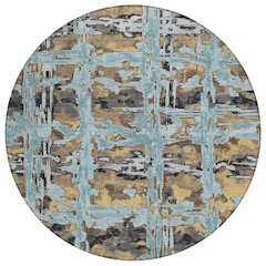 Machine Washable Indoor/Outdoor Chantille ACN2627 Teal 8' x 8' Round Rug