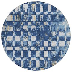 Machine Washable Indoor/Outdoor Chantille ACN2628 Blue 8' x 8' Round Rug