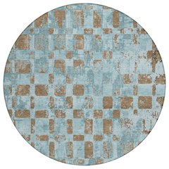 Machine Washable Indoor/Outdoor Chantille ACN2628 Teal 8' x 8' Round Rug