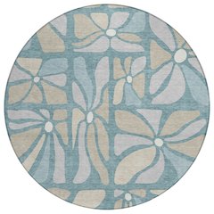Machine Washable Indoor/Outdoor Chantille ACN2630 Teal 8' x 8' Round Rug