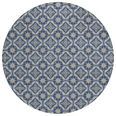 Machine Washable Indoor/Outdoor Chantille ACN2631 Blue 8' x 8' Round Rug