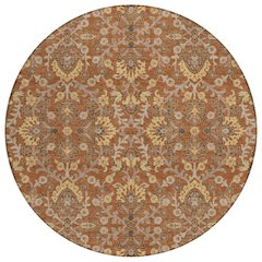 Machine Washable Indoor/Outdoor Chantille ACN2634 Orange 8' x 8' Round Rug